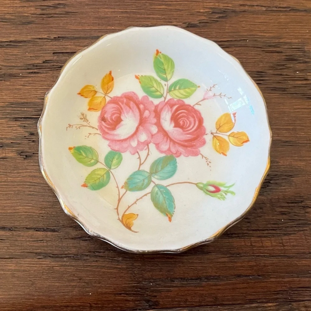 Vintage Tuscan Bone China Rose Dish 3.5” England 1950s Signed Numbered